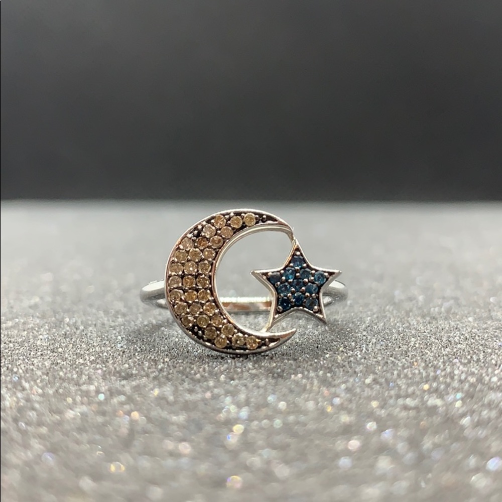 Rarities .25ct Blue & Champagne Diamond SS Ring